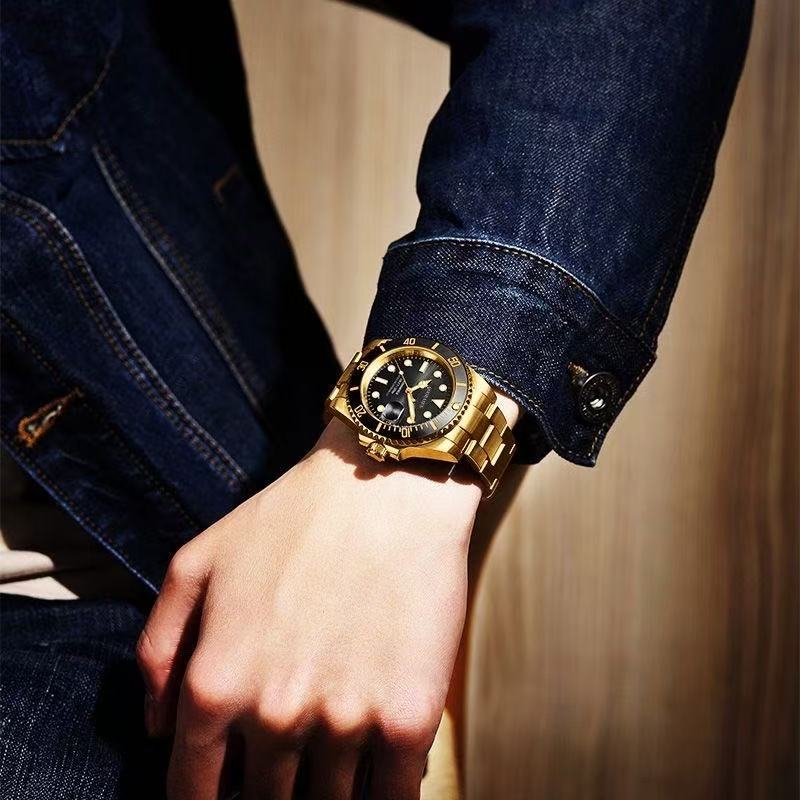 Gubaisen Gold Black Green Ghost Imitation Mechanical Men's Watch Luminous Quartz Watch TikTok Kwai Bestseller