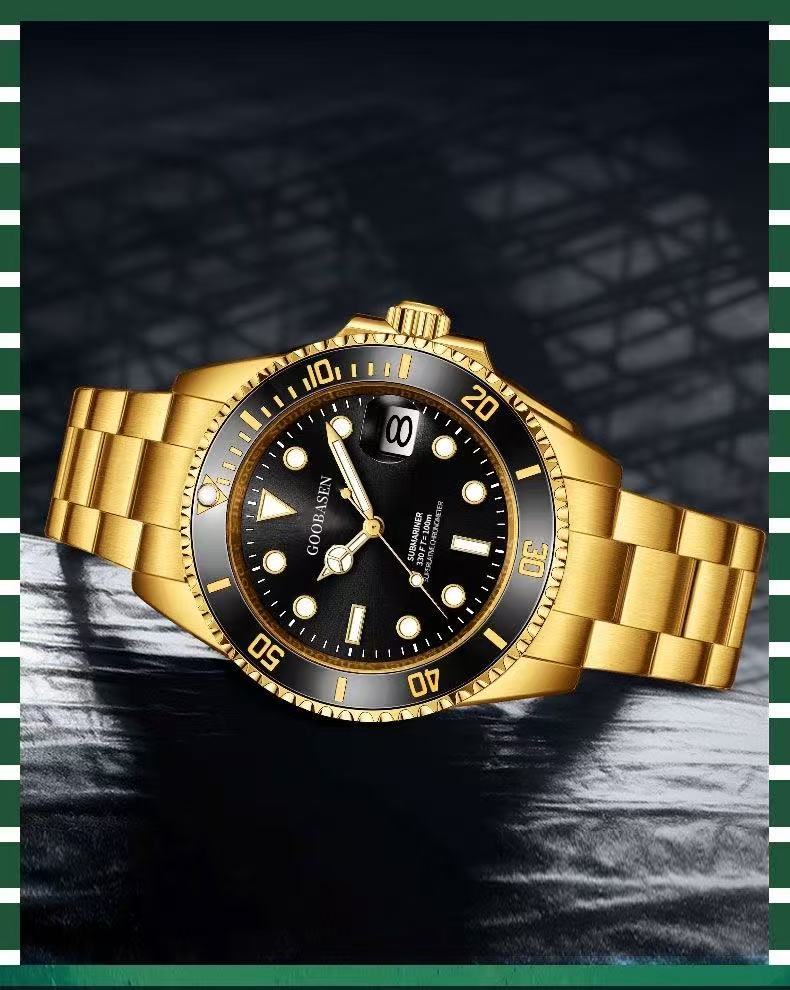 Gubaisen Gold Black Green Ghost Imitation Mechanical Men's Watch Luminous Quartz Watch TikTok Kwai Bestseller