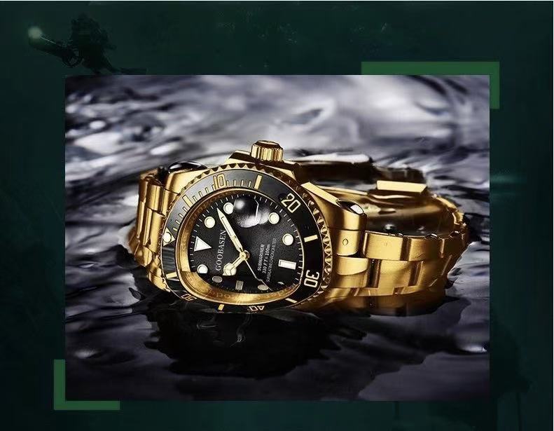 Gubaisen Gold Black Green Ghost Imitation Mechanical Men's Watch Luminous Quartz Watch TikTok Kwai Bestseller