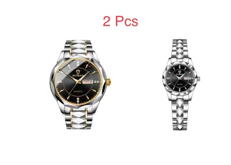 2 Pcs Binbang B5552 New Trendy Men's Watch Male Waterproof Tungsten Steel Calendar Quartz Wristwatch Douyin Bestseller