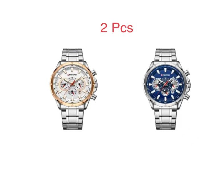 2 Pcs BINBOND B6395 European And American Trendy Brand Casual Men's Watch Tactical Men's Watch Motorcycle Waterproof Luminous Watch Chronograph Multi-Hand Watch