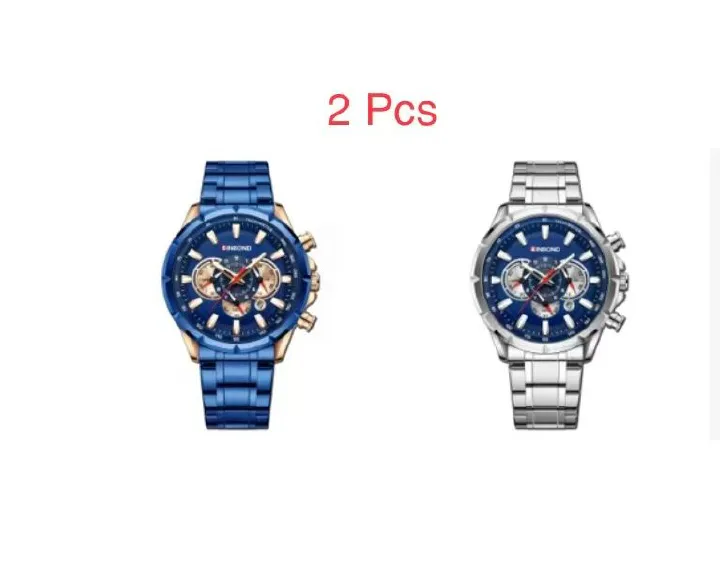 2 Pcs BINBOND B6395 European And American Trendy Brand Casual Men's Watch Tactical Men's Watch Motorcycle Waterproof Luminous Watch Chronograph Multi-Hand Watch
