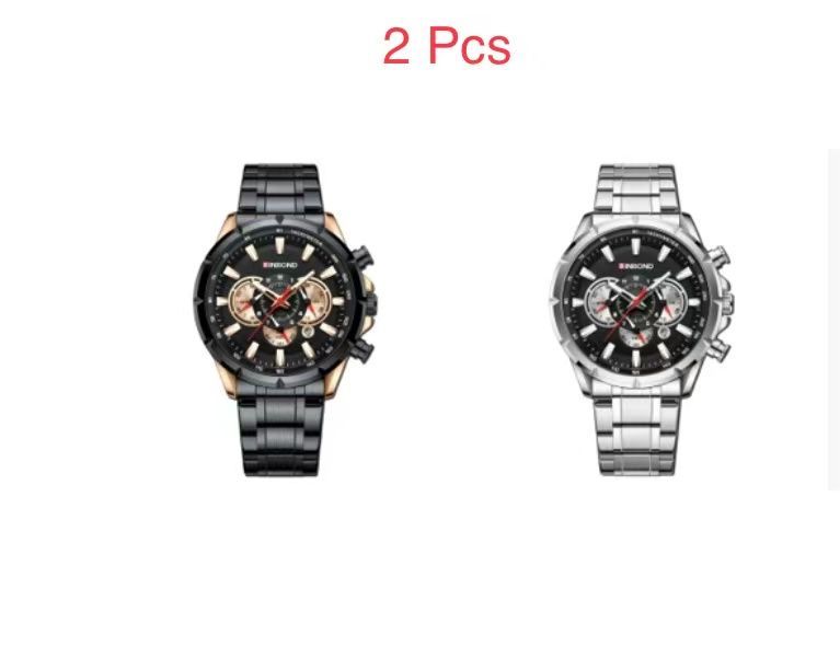 2 Pcs BINBOND B6395 European And American Trendy Brand Casual Men's Watch Tactical Men's Watch Motorcycle Waterproof Luminous Watch Chronograph Multi-Hand Watch
