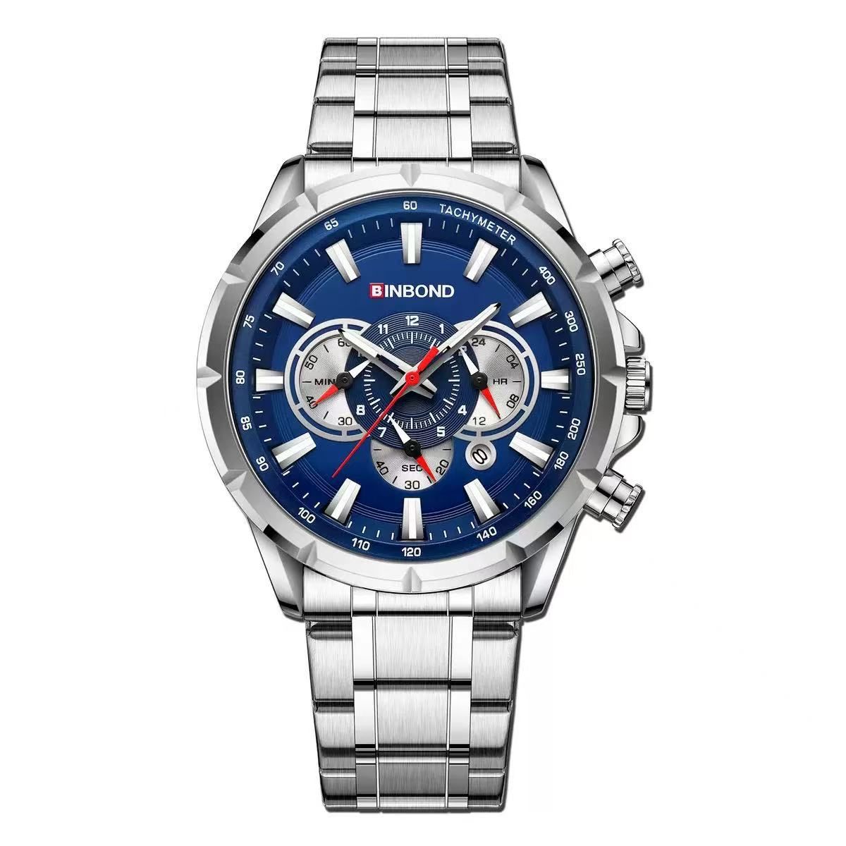 2 Pcs BINBOND B6395 European And American Trendy Brand Casual Men's Watch Tactical Men's Watch Motorcycle Waterproof Luminous Watch Chronograph Multi-Hand Watch