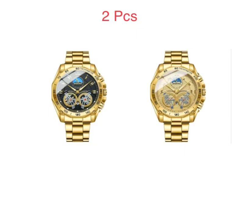 2 Pcs BINBOND B4833 Dual Tourbillon Men's Non-Automatic Mechanical Hollow-Out Watch Multi-Functional Fashionable Luminous Waterproof Wristwatch First-Class Quality And First-Class Service