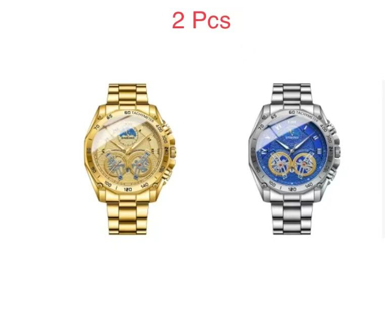 2 Pcs BINBOND B4833 Dual Tourbillon Men's Non-Automatic Mechanical Hollow-Out Watch Multi-Functional Fashionable Luminous Waterproof Wristwatch First-Class Quality And First-Class Service