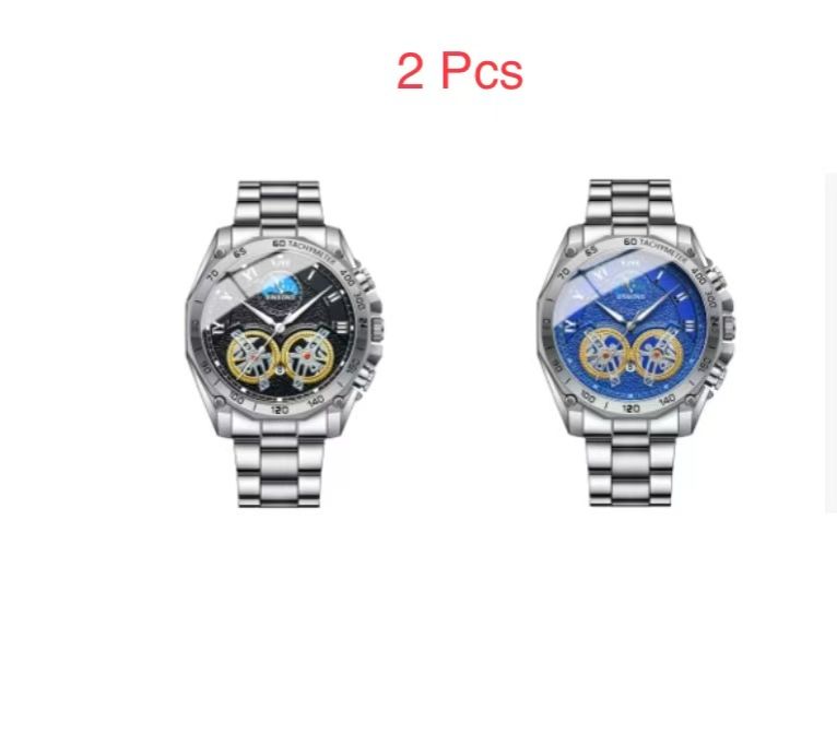 2 Pcs BINBOND B4833 Dual Tourbillon Men's Non-Automatic Mechanical Hollow-Out Watch Multi-Functional Fashionable Luminous Waterproof Wristwatch First-Class Quality And First-Class Service