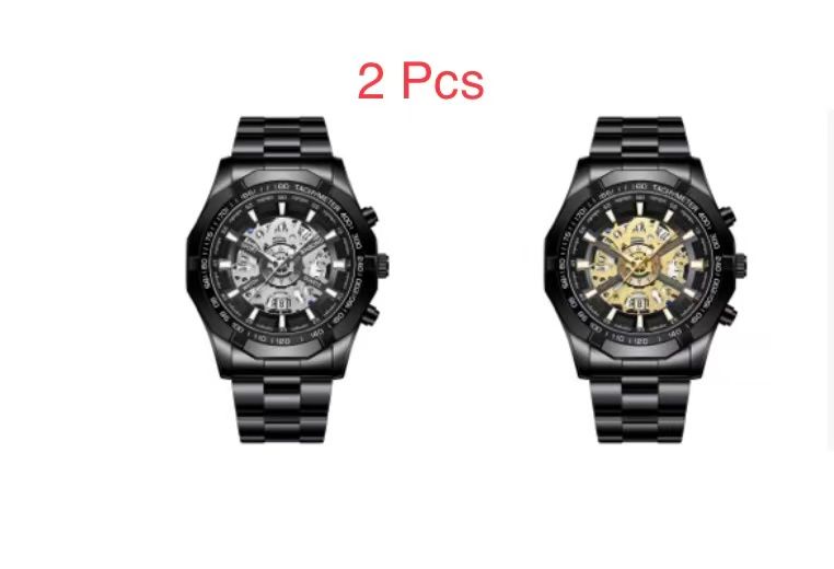 2 Pcs Binband SO33 men's watch, non-mechanical & mechanical options, waterproof, with luminous function, for casual and business, mechanical with hollow-out design.
