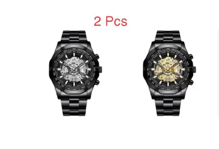 2 Pcs Binband SO33 men's watch, non-mechanical & mechanical options, waterproof, with luminous function, for casual and business, mechanical with hollow-out design.