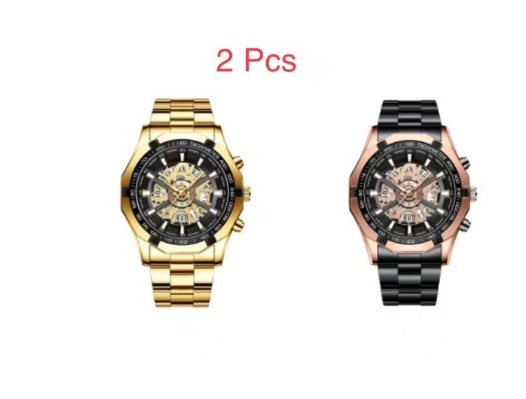 2 Pcs Binband SO33 men's watch, non-mechanical & mechanical options, waterproof, with luminous function, for casual and business, mechanical with hollow-out design.
