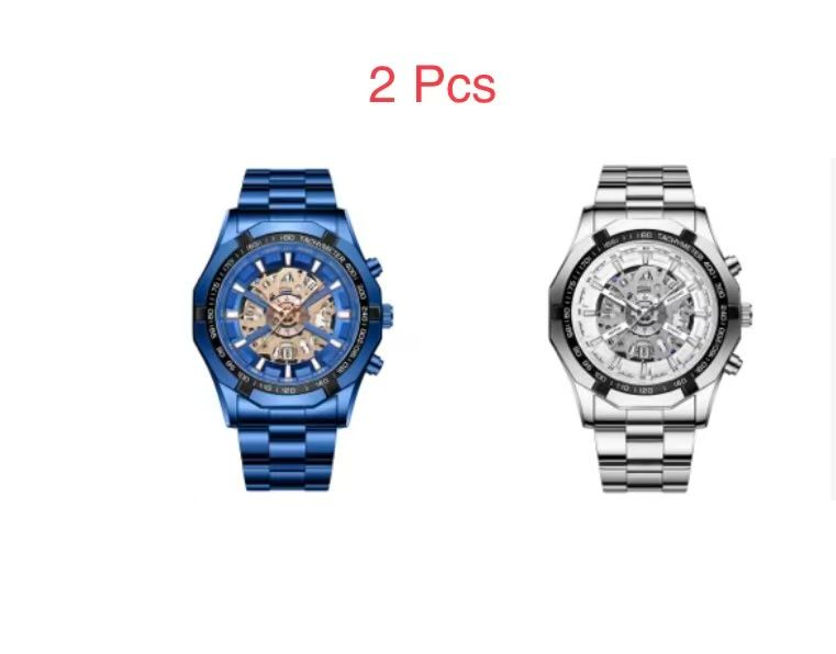 2 Pcs Binband SO33 men's watch, non-mechanical & mechanical options, waterproof, with luminous function, for casual and business, mechanical with hollow-out design.