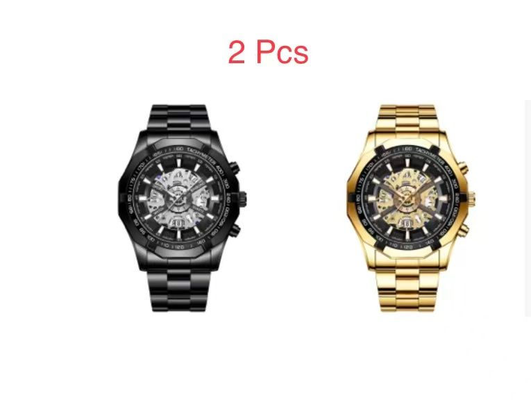 2 Pcs Binband SO33 men's watch, non-mechanical & mechanical options, waterproof, with luminous function, for casual and business, mechanical with hollow-out design.