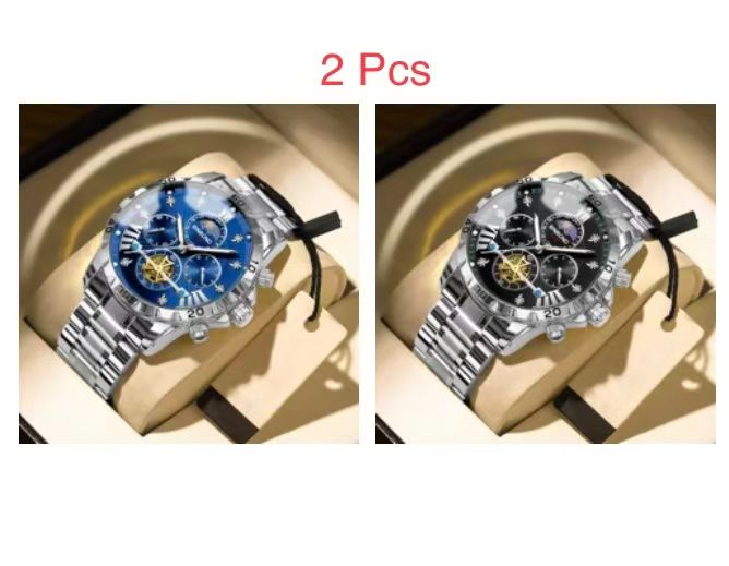 2 Pcs BINBOND B3103 Men's Watch Authentic Business Student Luminous Waterproof, Flywheel, Quartz, High - end Men's