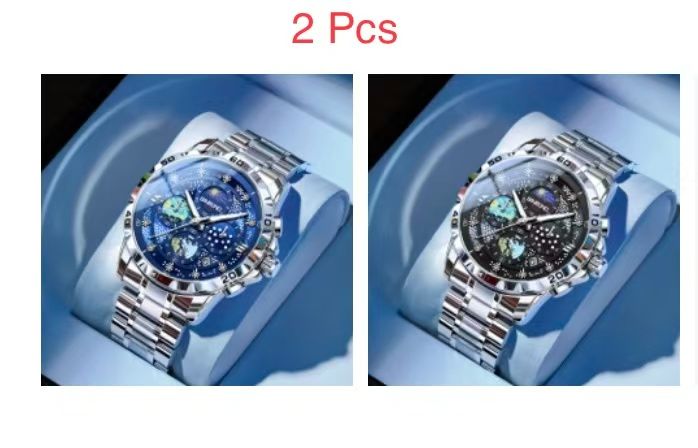 2 Pcs BINBOND B3225 Men's Starry Sky Van Gogh Quartz Watch Fashion Business Wristwatch Waterproof Small Seconds Watch Men's New Style