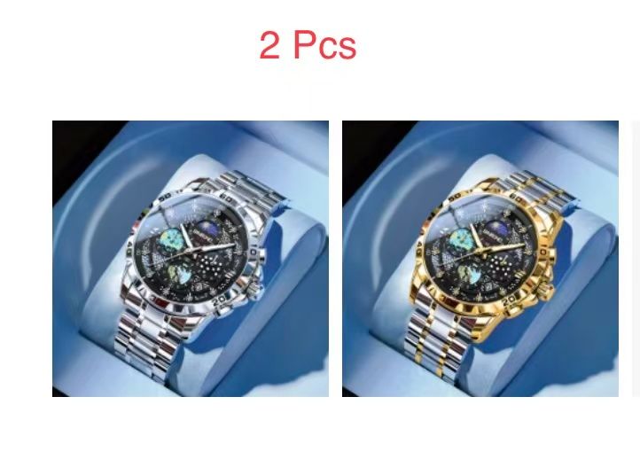 2 Pcs BINBOND B3225 Men's Starry Sky Van Gogh Quartz Watch Fashion Business Wristwatch Waterproof Small Seconds Watch Men's New Style