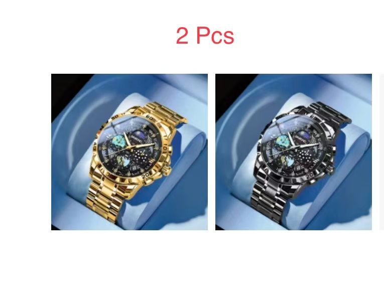 2 Pcs BINBOND B3225 Men's Starry Sky Van Gogh Quartz Watch Fashion Business Wristwatch Waterproof Small Seconds Watch Men's New Style