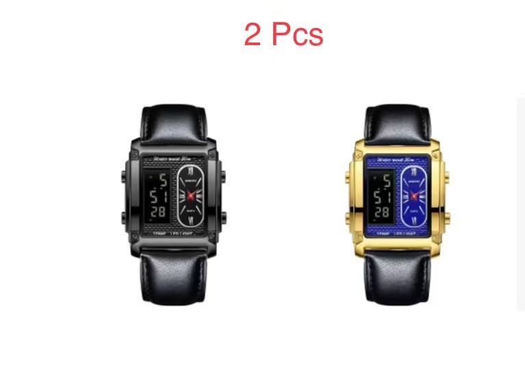 2 Pcs Binbond B2311 Fashion Men's Creative Steel Strap Electronic Watch, Dual Movements, Multi - Function, Waterproof, New Style Watch For Male Students, First - Class Quality, First - Class Service
