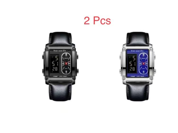 2 Pcs Binbond B2311 Fashion Men's Creative Steel Strap Electronic Watch, Dual Movements, Multi - Function, Waterproof, New Style Watch For Male Students, First - Class Quality, First - Class Service