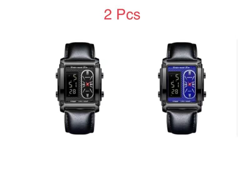 2 Pcs Binbond B2311 Fashion Men's Creative Steel Strap Electronic Watch, Dual Movements, Multi - Function, Waterproof, New Style Watch For Male Students, First - Class Quality, First - Class Service