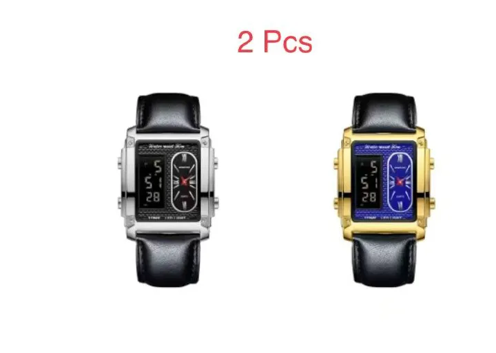 2 Pcs Binbond B2311 Fashion Men's Creative Steel Strap Electronic Watch, Dual Movements, Multi - Function, Waterproof, New Style Watch For Male Students, First - Class Quality, First - Class Service