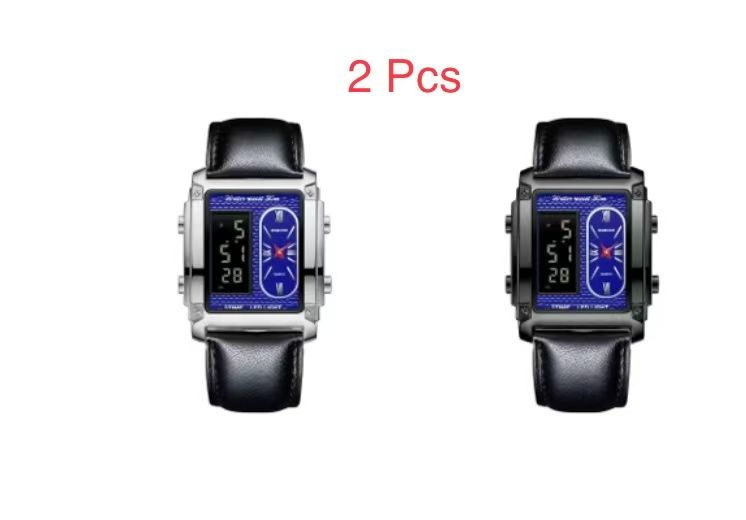 2 Pcs Binbond B2311 Fashion Men's Creative Steel Strap Electronic Watch, Dual Movements, Multi - Function, Waterproof, New Style Watch For Male Students, First - Class Quality, First - Class Service