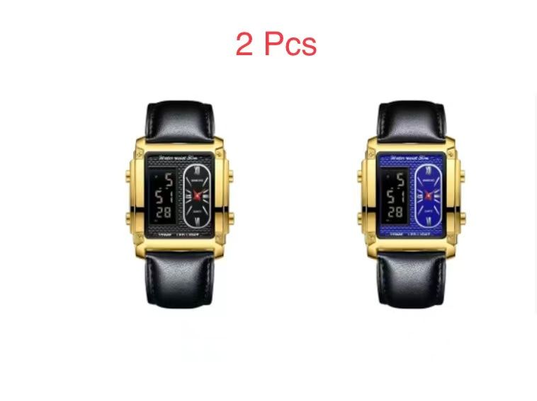 2 Pcs Binbond B2311 Fashion Men's Creative Steel Strap Electronic Watch, Dual Movements, Multi - Function, Waterproof, New Style Watch For Male Students, First - Class Quality, First - Class Service