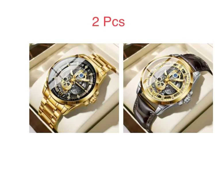 2 Pcs B505 New Binbang Authentic Men's Quartz Watch, Men's Commercial Luxury Trendy Wristwatch, Douyin Hit, Non - Mechanical