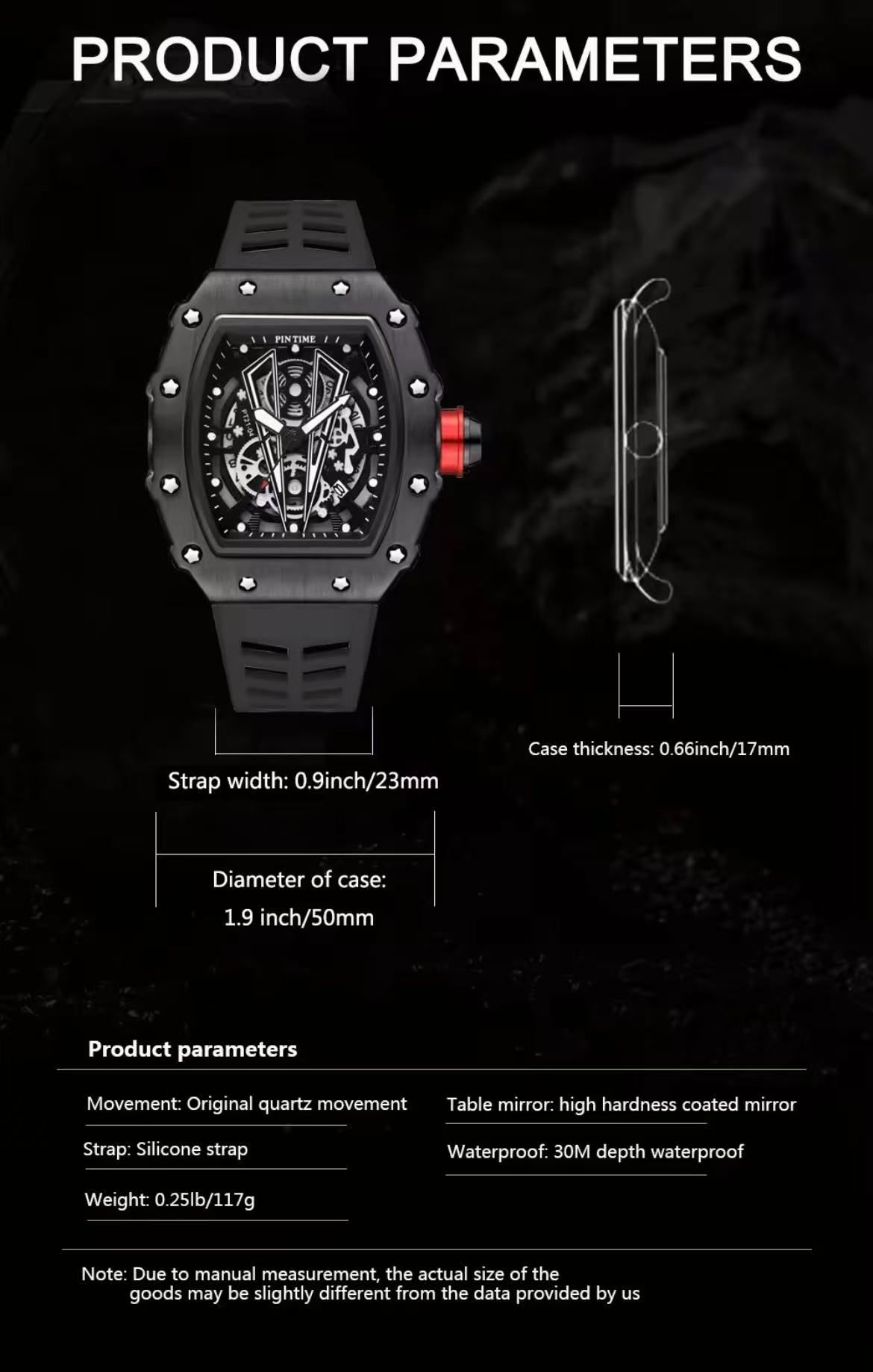 PINTIME 8140 TikTok Bestseller Men's Quartz Watch - Mechanical Style with Richard Barrel-Shaped Design