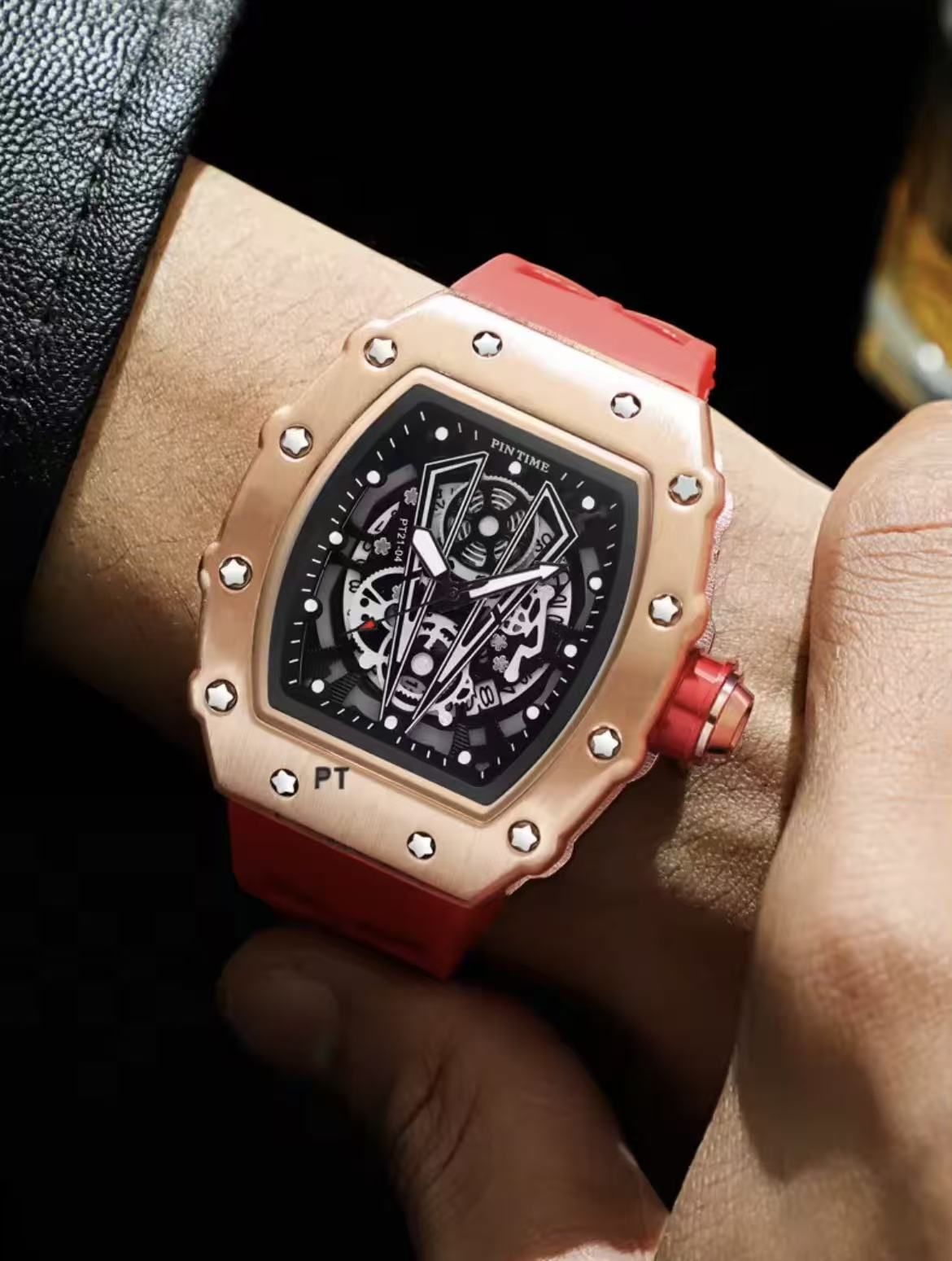 PINTIME 8140 TikTok Bestseller Men's Quartz Watch - Mechanical Style with Richard Barrel-Shaped Design