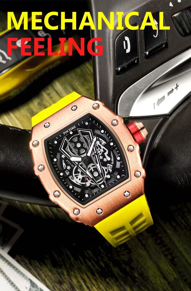 PINTIME 8140 TikTok Bestseller Men's Quartz Watch - Mechanical Style with Richard Barrel-Shaped Design