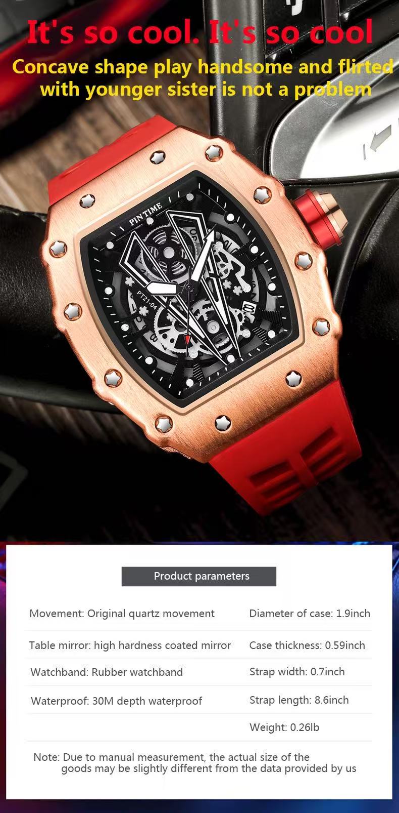 PINTIME 8140 TikTok Bestseller Men's Quartz Watch - Mechanical Style with Richard Barrel-Shaped Design
