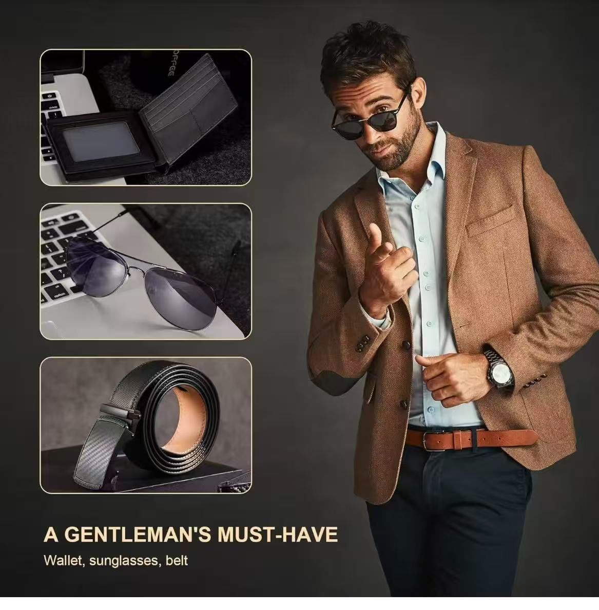 2025 Men's 6-Piece Gift Set: Glasses, Coffee Cup, Belt, Wallet, Spoon And Key Ring Gift For Business And Father's Day Men's Gift Set