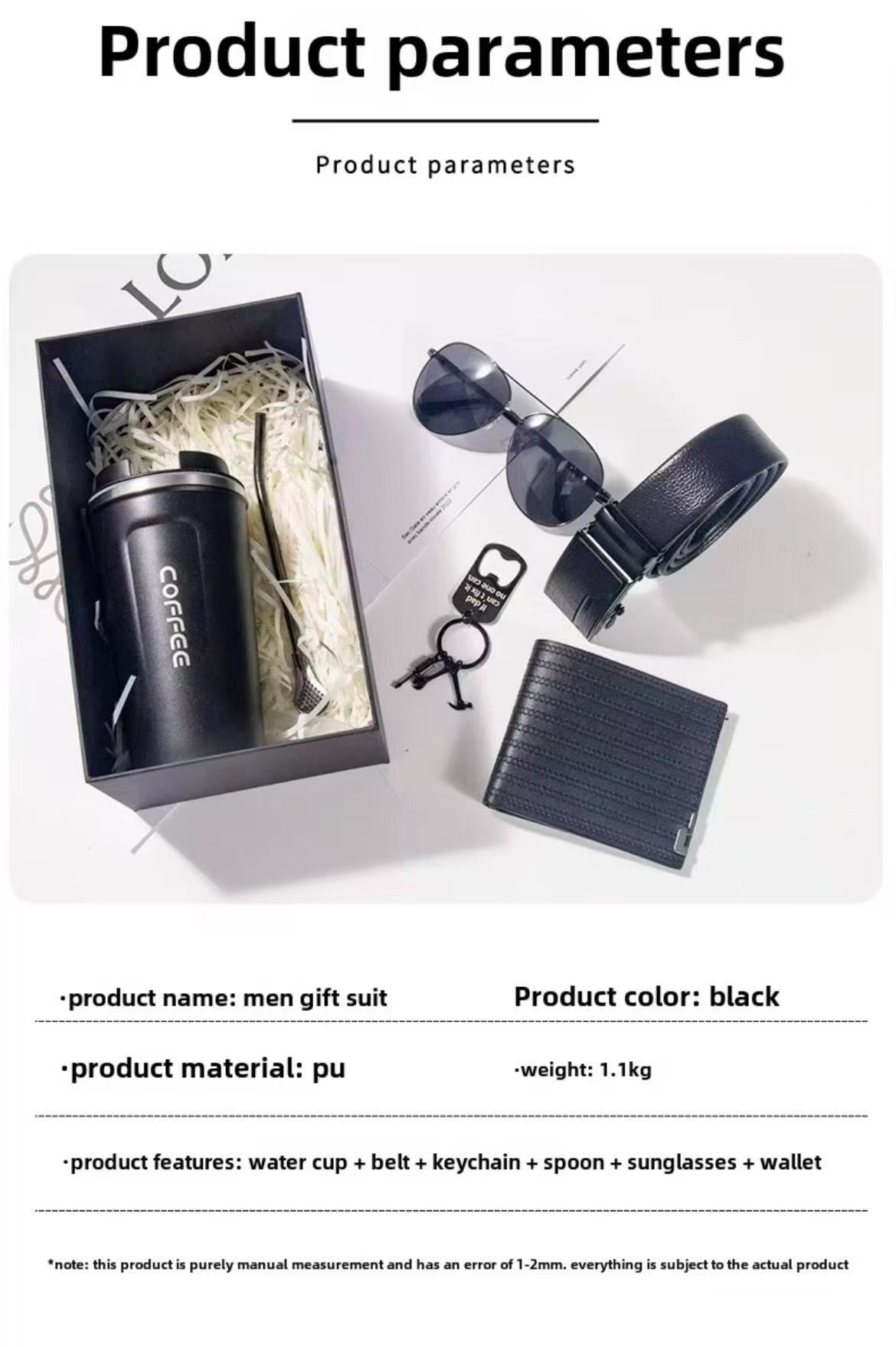 2025 Men's 6-Piece Gift Set: Glasses, Coffee Cup, Belt, Wallet, Spoon And Key Ring Gift For Business And Father's Day Men's Gift Set