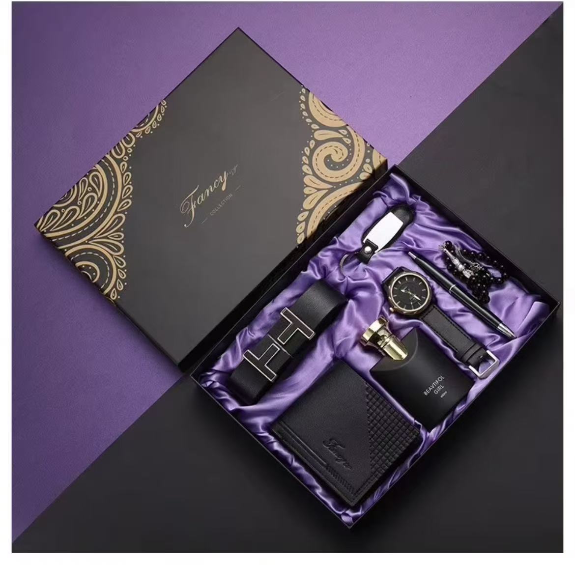 7-Piece Men's Belt, Keychain, Perfume, Wallet, Watch, Pen, Rosary Valentine's Day Thanksgiving Christmas Teacher's Day Father's Day Souvenir Gift