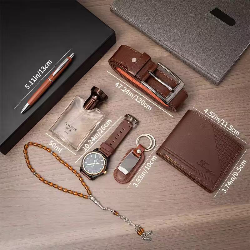 7-Piece Men's Belt, Keychain, Perfume, Wallet, Watch, Pen, Rosary Valentine's Day Thanksgiving Christmas Teacher's Day Father's Day Souvenir Gift