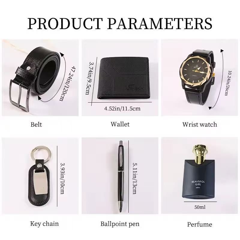 7-Piece Men's Belt, Keychain, Perfume, Wallet, Watch, Pen, Rosary Valentine's Day Thanksgiving Christmas Teacher's Day Father's Day Souvenir Gift
