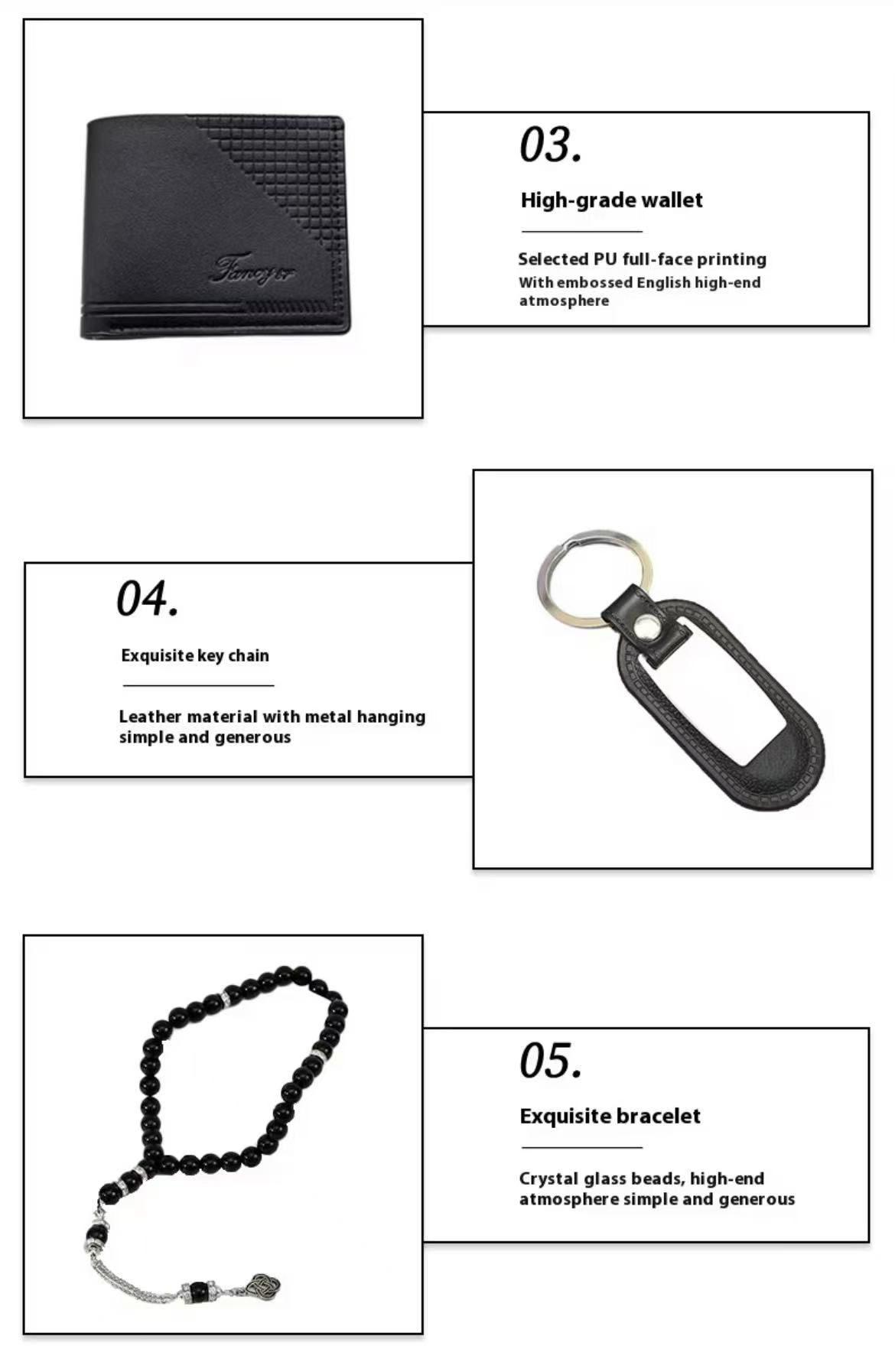 7-Piece Men's Belt, Keychain, Perfume, Wallet, Watch, Pen, Rosary Valentine's Day Thanksgiving Christmas Teacher's Day Father's Day Souvenir Gift
