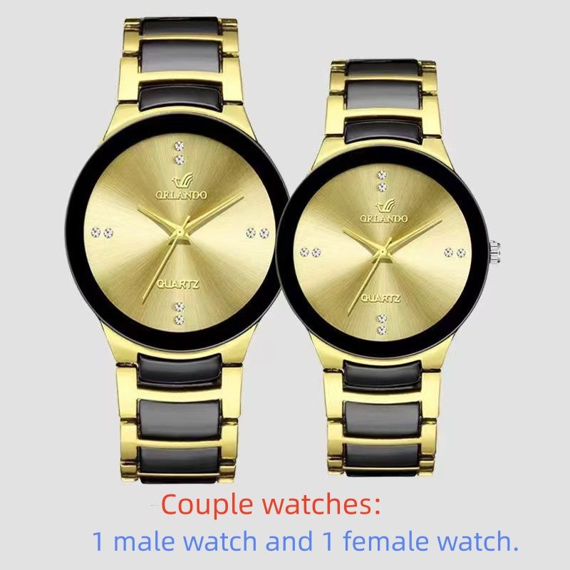 2 Pieces Couple Watch, Fashionable Pair Of Couple Watch, Hot-Selling Couple Watch, Fashion Trend Business British Style Steel Strap Quartz Watch, Christmas Gift
