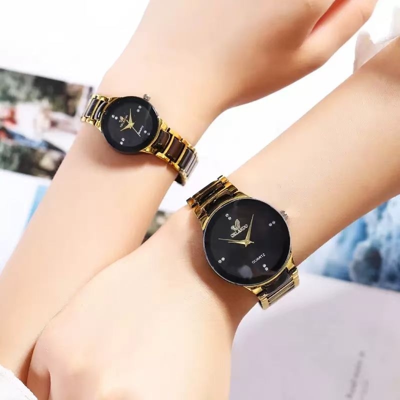 2 Pieces Couple Watch, Fashionable Pair Of Couple Watch, Hot-Selling Couple Watch, Fashion Trend Business British Style Steel Strap Quartz Watch, Christmas Gift