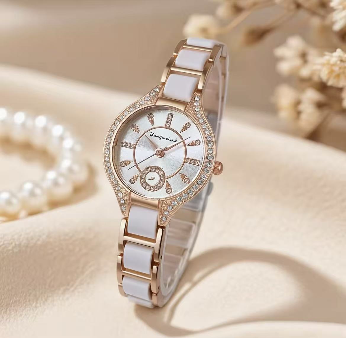Star-Filled Sky Collection Counter Luxury Ladies' Watch, Luxury, Versatile, Fashionable, Elegant Style 1301 Classic White