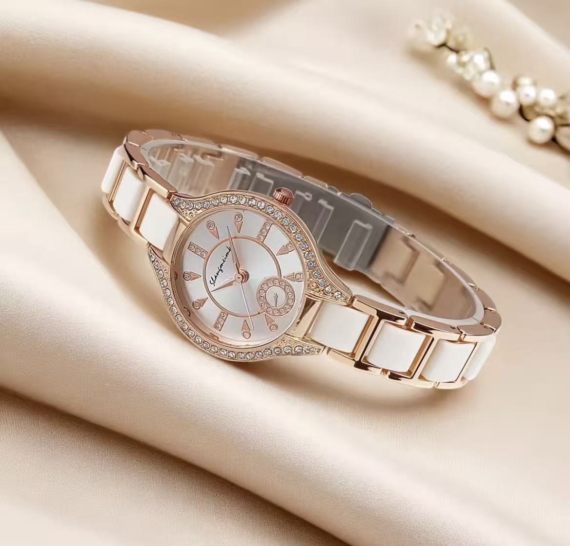 Star-Filled Sky Collection Counter Luxury Ladies' Watch, Luxury, Versatile, Fashionable, Elegant Style 1301 Classic White