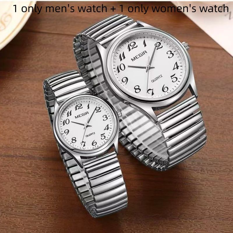 MEGIR 1088 Watch Set - 1 Men's Watch + 1 Women's Watch, Spring Elastic Band, Strong Luminous, High Cost-Effective Hot-Selling Couple Watches