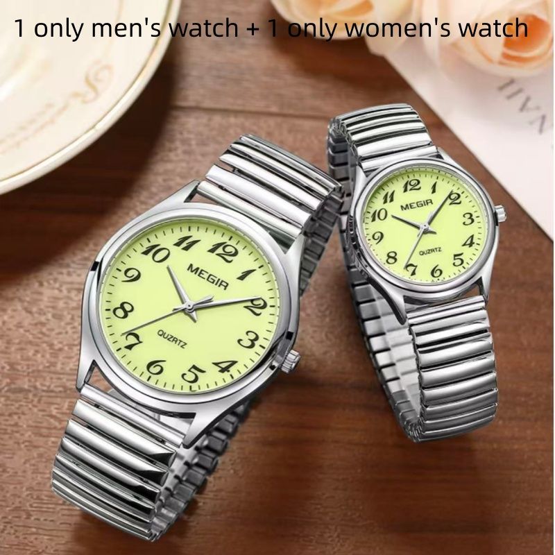 MEGIR 1088 Watch Set - 1 Men's Watch + 1 Women's Watch, Spring Elastic Band, Strong Luminous, High Cost-Effective Hot-Selling Couple Watches
