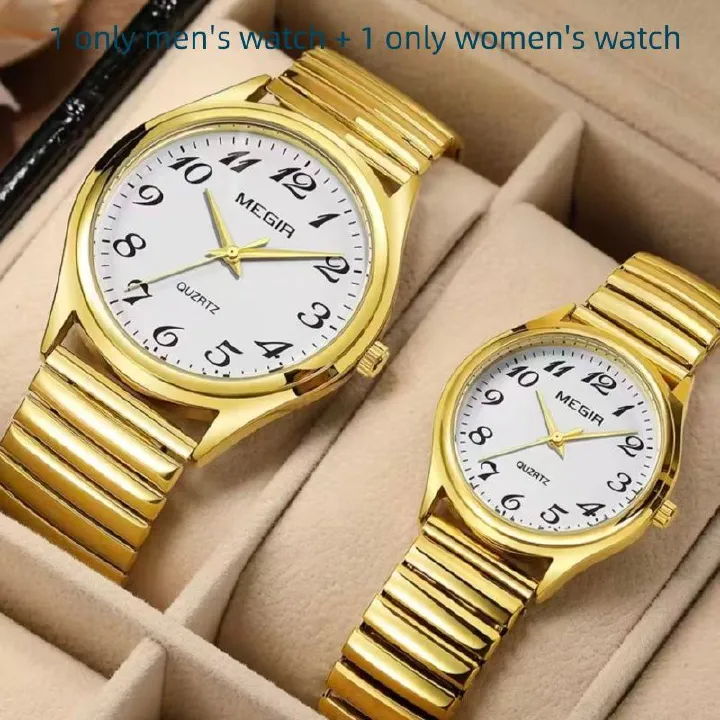 MEGIR 1088 Watch Set - 1 Men's Watch + 1 Women's Watch, Spring Elastic Band, Strong Luminous, High Cost-Effective Hot-Selling Couple Watches