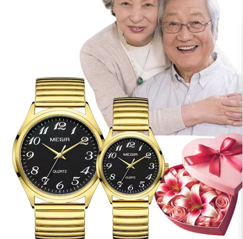MEGIR 1088 Watch Set - 1 Men's Watch + 1 Women's Watch, Spring Elastic Band, Strong Luminous, High Cost-Effective Hot-Selling Couple Watches
