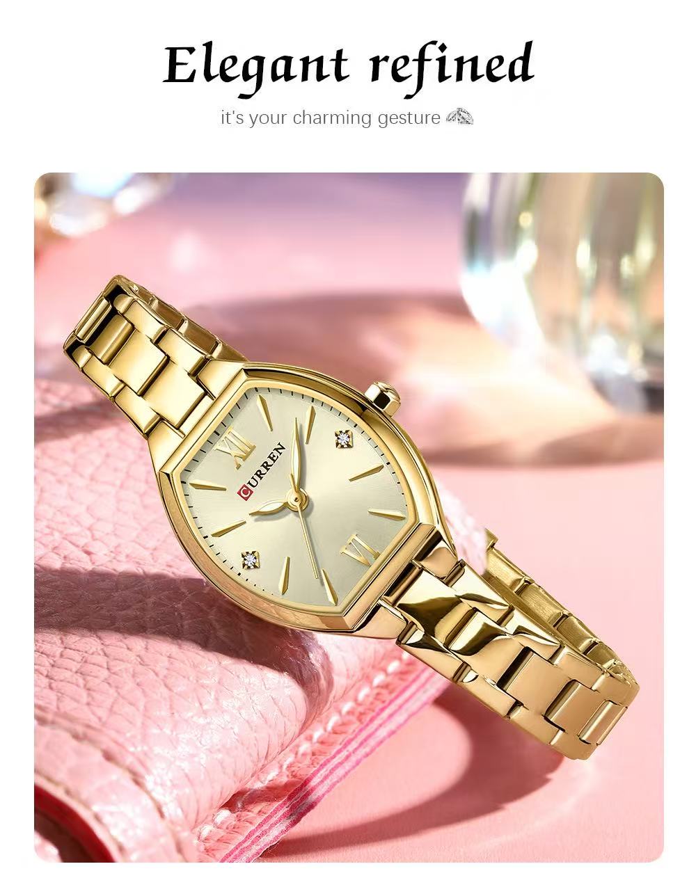 2025 New CURREN 9112 Women's Watch - Barrel-Shaped, Water-Resistant, Casual Minimalist, Roman Numeral Quartz