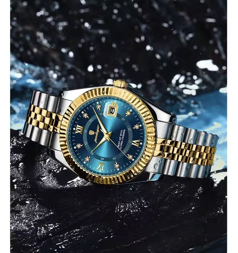 POEDAGAR 910 Baidajia New Diamond-Inlaid Calendar Stainless Steel Strap Foreign Trade Casual Fashion Sports Men's Hot-Selling Quartz Watch