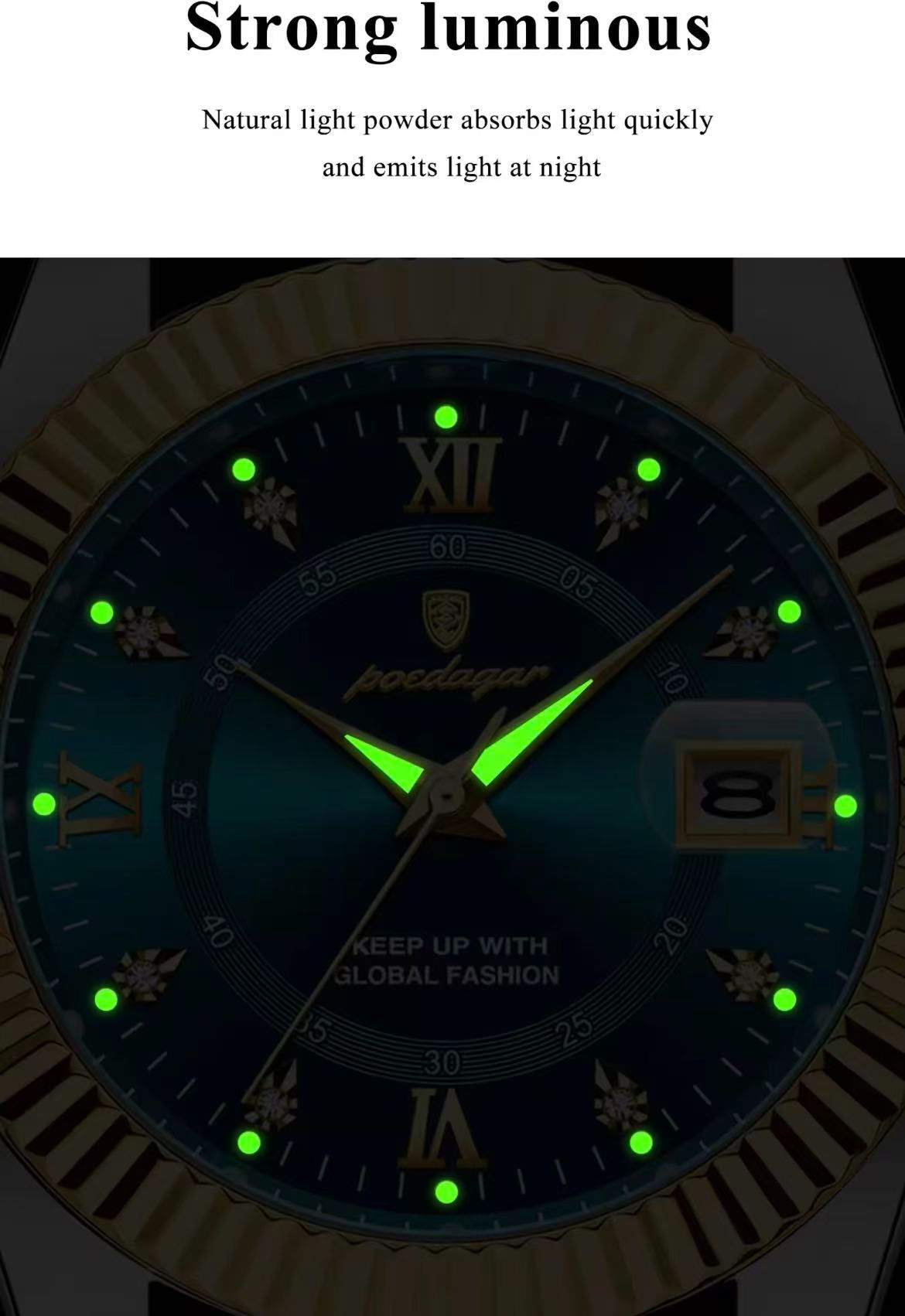 POEDAGAR 910 Baidajia New Diamond-Inlaid Calendar Stainless Steel Strap Foreign Trade Casual Fashion Sports Men's Hot-Selling Quartz Watch