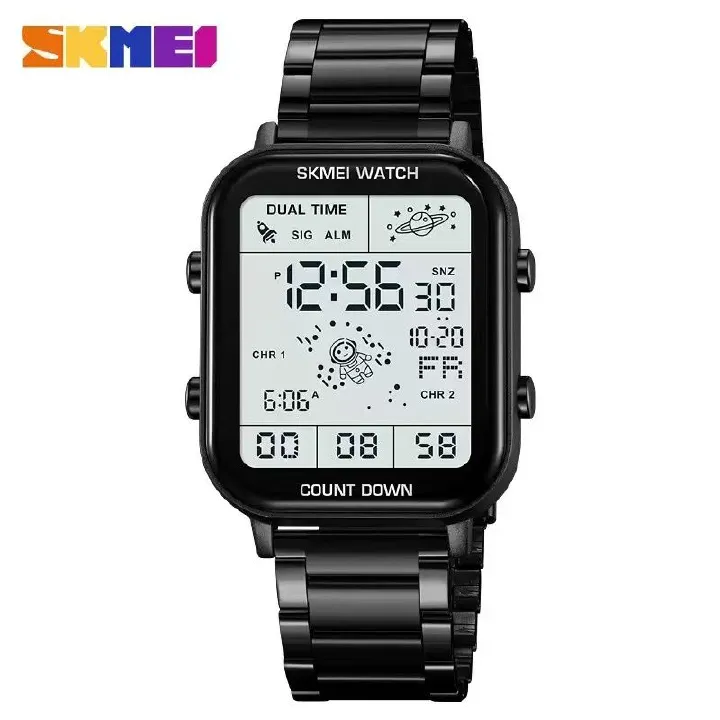 SKMEI Multi-Functional Waterproof Dual-Time Astronaut Watch For Men And Students Casual Square Electronic Watch