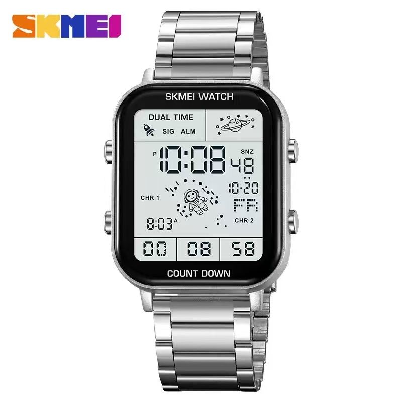 SKMEI Multi-Functional Waterproof Dual-Time Astronaut Watch For Men And Students Casual Square Electronic Watch